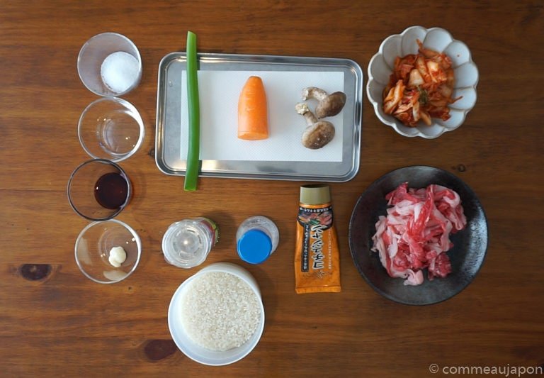riceCooker Beef Kimchi etape 1 Recette pour Rice Cooker : Riz au boeuf, kimchi et jaune d’œuf